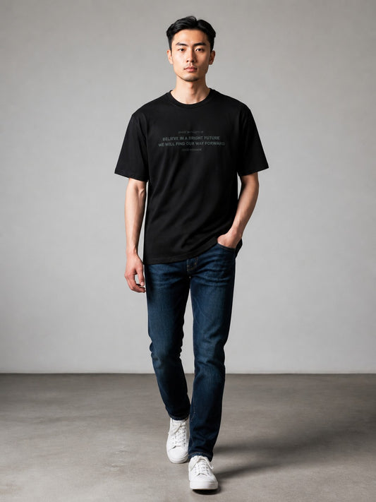 Leox Hub BAYFLOW Japan Bright Future slogan t-shirt in soft rayon-blend fabric featuring chest graphic print
