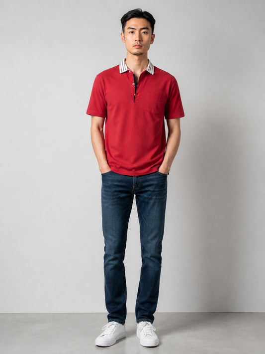 Leox Hub vintage J.PRESS red polo shirt featuring striped collar detail