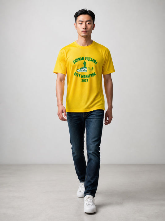 Leox Hub Shonan Fujisawa City Marathon event t-shirt featuring runner graphic and Japanese event typography