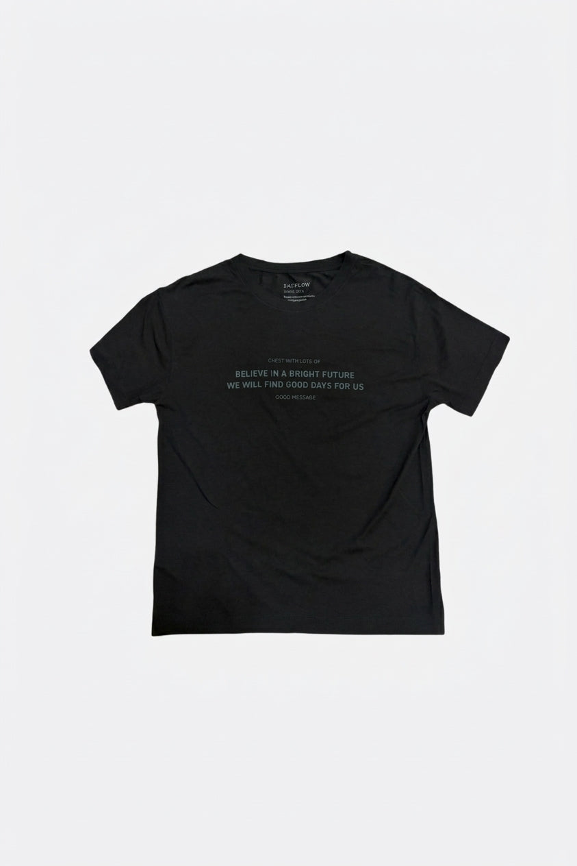 Leox Hub BAYFLOW Japan Bright Future slogan t-shirt in soft rayon-blend fabric featuring chest graphic print