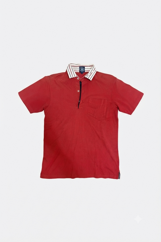 Leox Hub vintage J.PRESS red polo shirt featuring striped collar detail