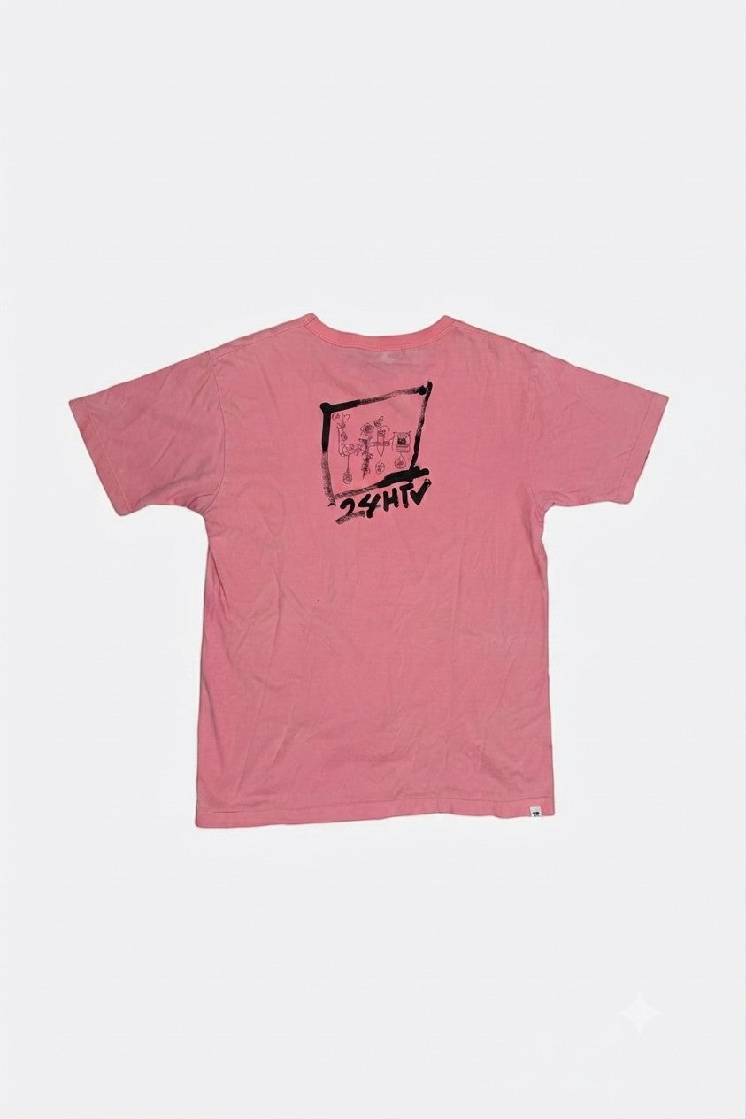 Leox Hub vintage 2018 Japan 24 Hours TV pink t-shirt with Hattie Stewart graphic print on the back