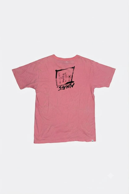 Leox Hub vintage 2018 Japan 24 Hours TV pink t-shirt with Hattie Stewart graphic print on the back