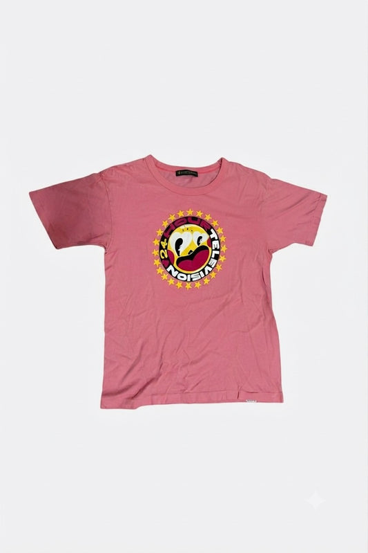 Leox Hub pink vintage 2018 Japan 24 Hours TV charity t-shirt featuring Hattie Stewart graphic art