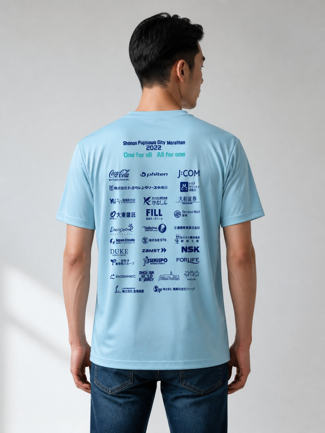 Leox Hub Shonan Fujisawa City Marathon event t-shirt featuring runner graphic