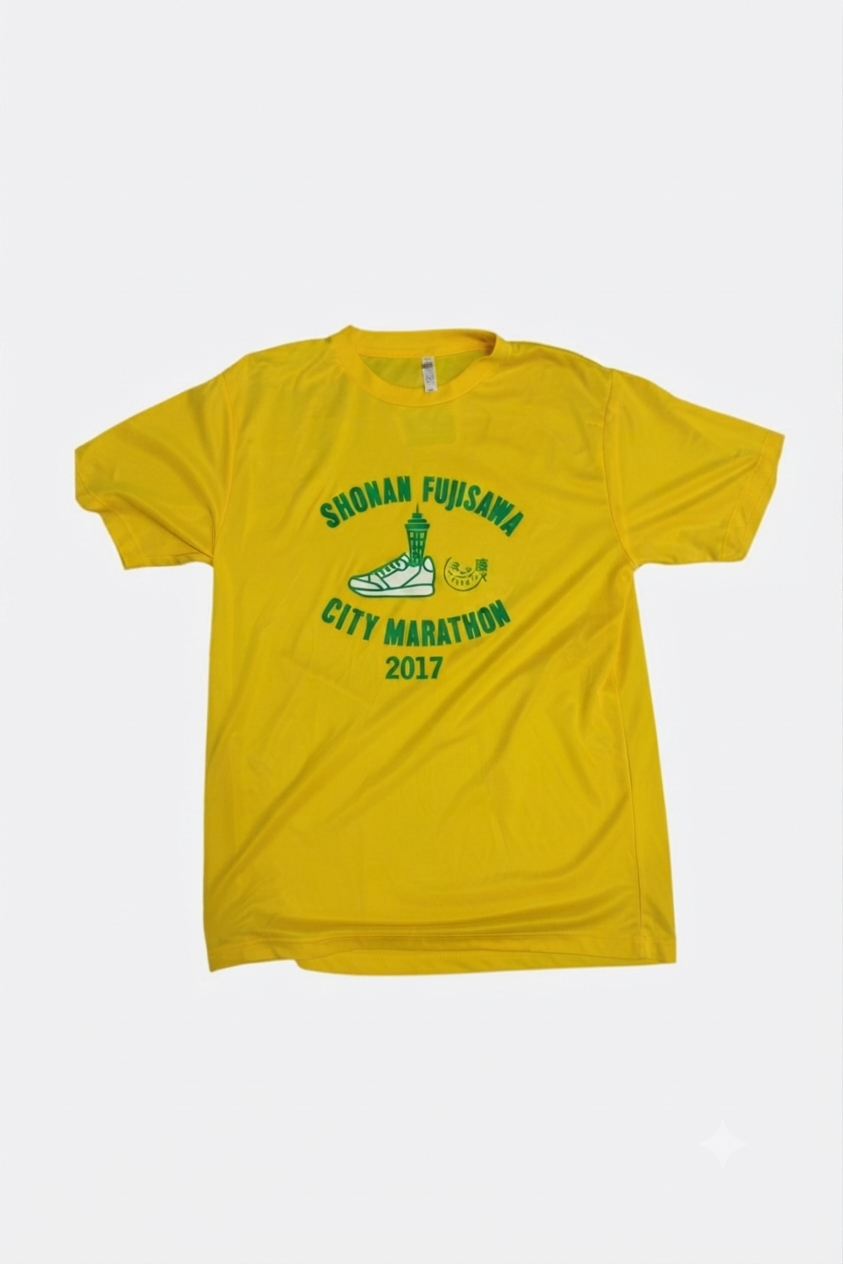 Leox Hub Shonan Fujisawa City Marathon event t-shirt featuring runner graphic and Japanese event typography