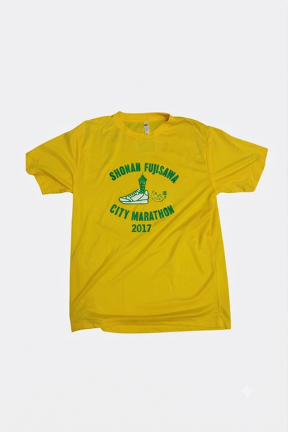 Leox Hub Shonan Fujisawa City Marathon event t-shirt featuring runner graphic and Japanese event typography