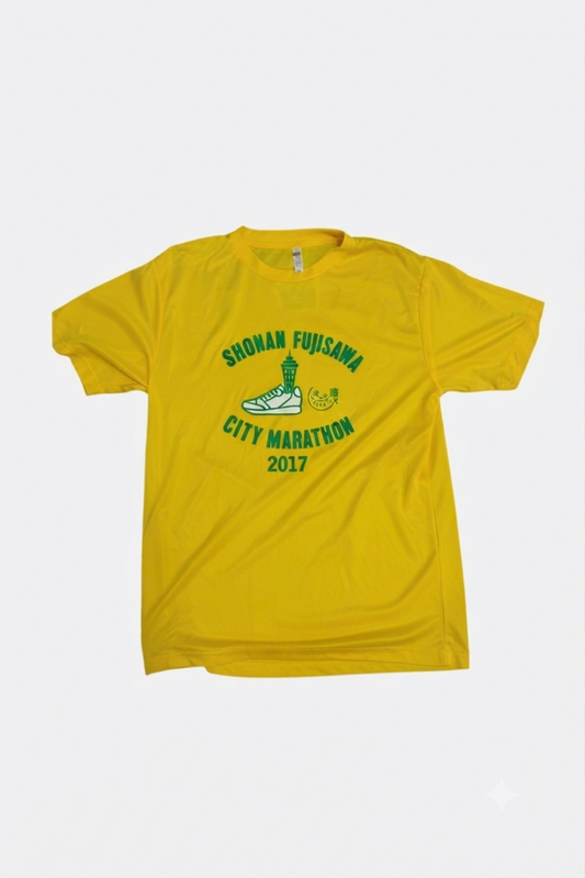 Leox Hub Shonan Fujisawa City Marathon event t-shirt featuring runner graphic and Japanese event typography