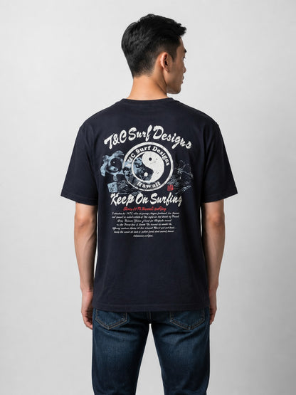 Leox Hub T&C Surf Designs Hawaii t-shirt featuring classic yin yang logo graphic print