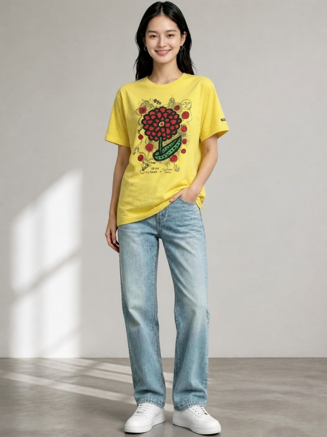 Leox Hub Yayoi Kusama x Satoshi Ohno Japan 24 Hour TV charity t-shirt featuring polka dot flower artwork