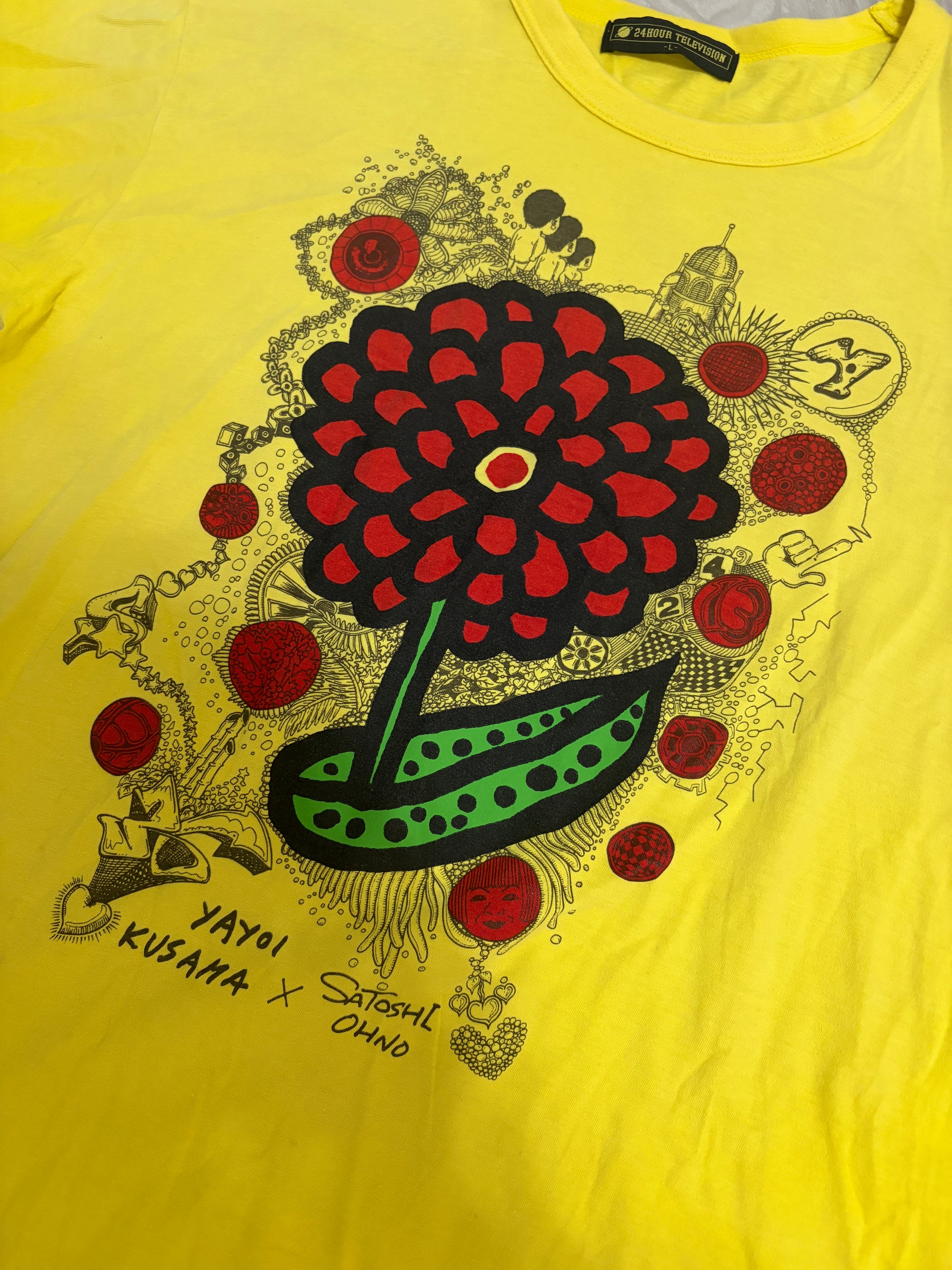 Leox Hub Yayoi Kusama x Satoshi Ohno Japan 24 Hour TV charity t-shirt featuring polka dot flower artwork